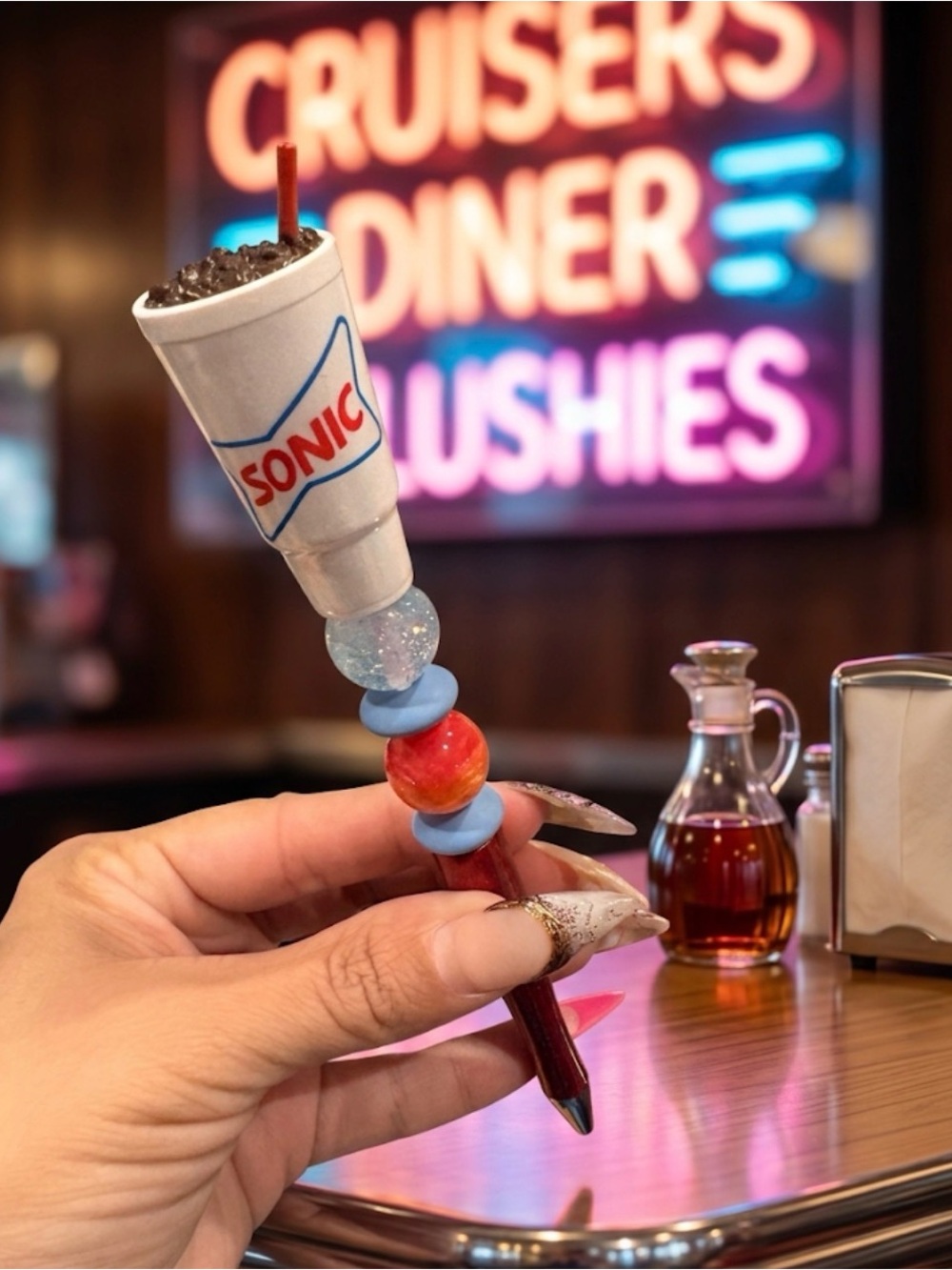 Custom pen 
Blue and Red Novelty Drink Pen - Branded Diner Style